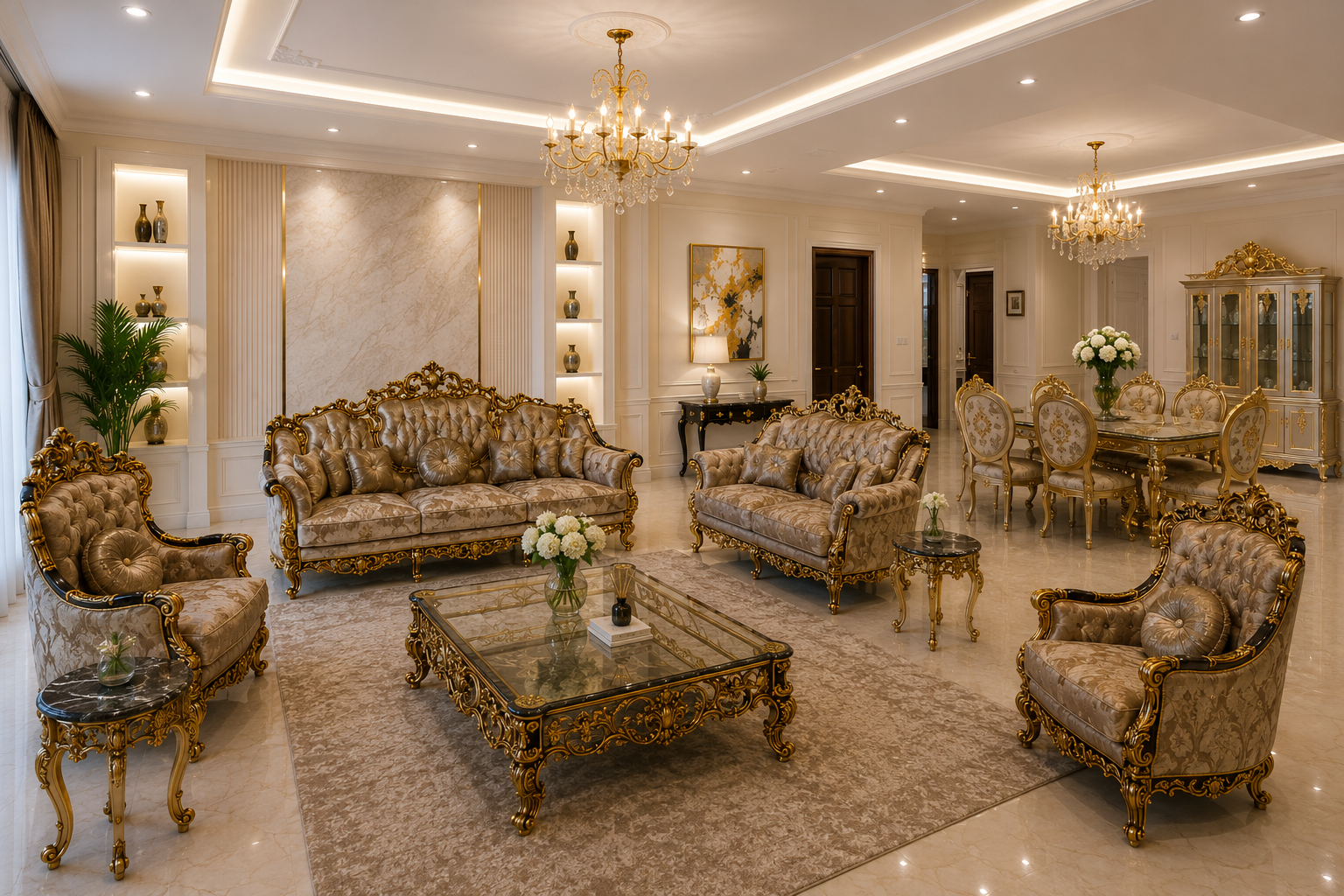 Royal Palazino 7-Seater Living room Set with 6seater Dining